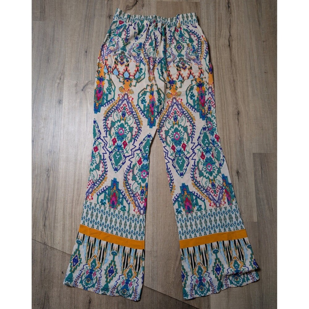 ZARA Size XS Flared Pants Boho Print  High Waist Festival Palazzo Eclectic